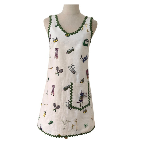 Alemais Play Linen Embroidered Sleeveless Scoop-Neck Mini Dress US 6 - Picture 5 of 9